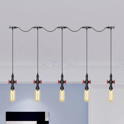 Industrial Amber Glass Tandem Multi-Pendant Hanging Lamp Kit - Black Capsule, 3/5/7-Light Design, Ideal for Restaurants