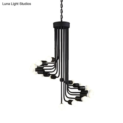 Industrial Angled Arm Ceiling Chandelier with Spiral Iron Design - Black Finish, 16/26 Bulbs - Perfect for Dining Room Pendant Lighting