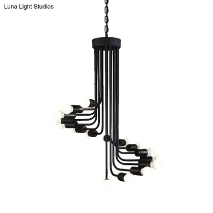 Industrial Angled Arm Ceiling Chandelier with Spiral Iron Design - Black Finish, 16/26 Bulbs - Perfect for Dining Room Pendant Lighting