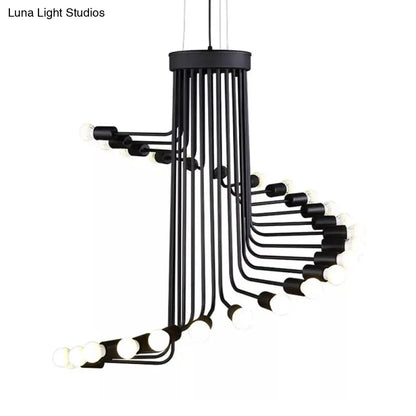 Industrial Angled Arm Ceiling Chandelier with Spiral Iron Design - Black Finish, 16/26 Bulbs - Perfect for Dining Room Pendant Lighting