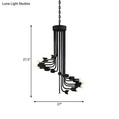 Industrial Angled Arm Ceiling Chandelier with Spiral Iron Design - Black Finish, 16/26 Bulbs - Perfect for Dining Room Pendant Lighting