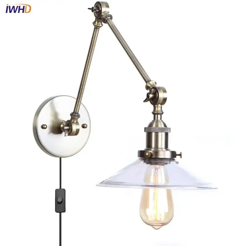 Industrial antique brass adjustable wall sconce with clear glass shade and exposed edison bulb for bedroom decorbites industrial adjustable led lighting
