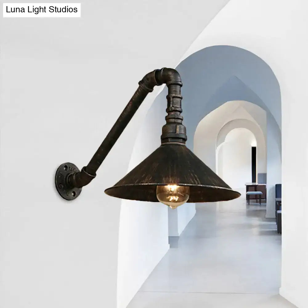 DecorBites™ farmhouse style wall sconce with antique brass cone, rustic metal finish, and exposed Edison bulb for dining room