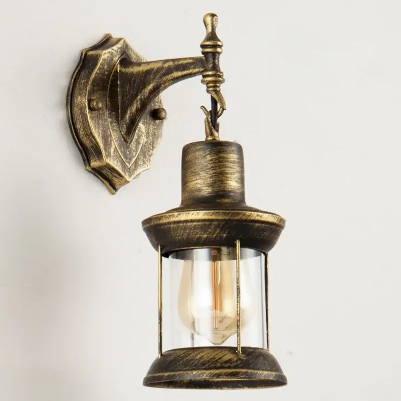 Antique brass wall lamp with clear glass panels and vintage Edison bulb for decorbites industrial glass wall decor