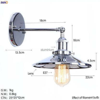 Industrial antique gold rustic wall light wall light with chrome finish and polished aluminum shade for living room decorbites antique gold