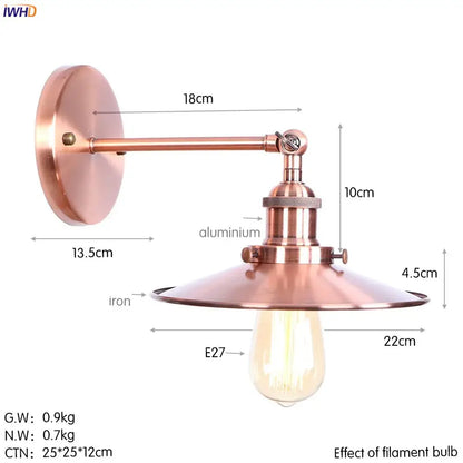 Industrial antique gold rustic wall light with copper finish, brass iron arm, aluminum base, and exposed filament bulb for living room decorbites antique gold wall light