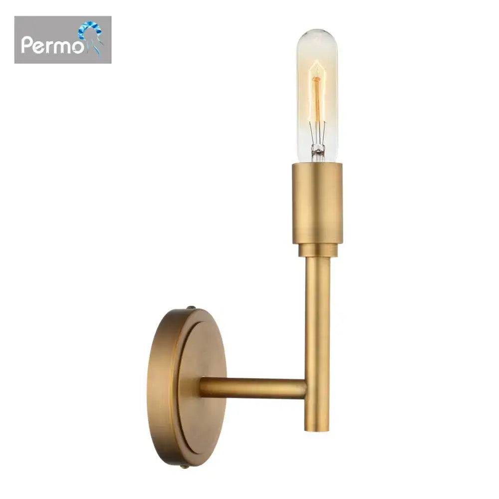 Brass-finished wall lamp with cylindrical glass-encased filament bulb decorbites industrial antique metal sconce for bedroom