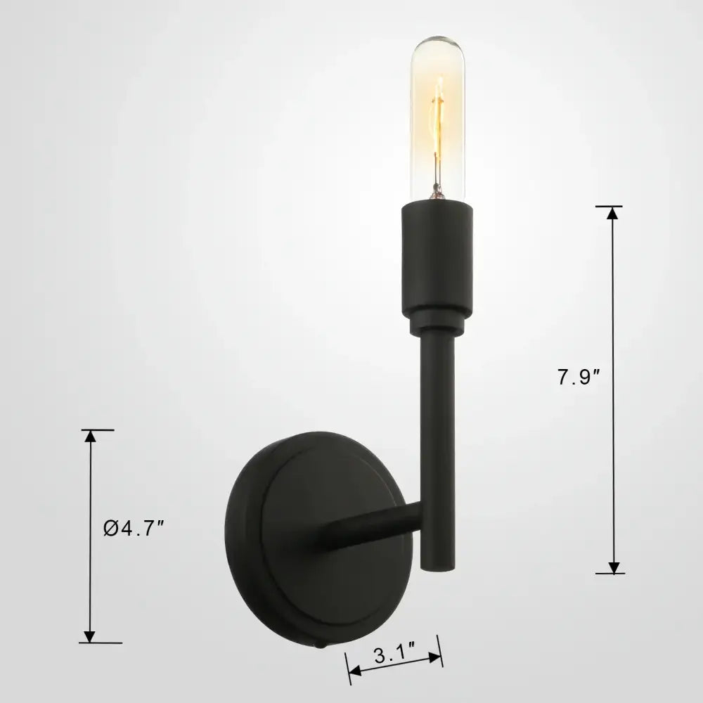Black matte industrial antique metal wall lamp with slender stem and vintage filament bulb for bedroom decorbites industrial antique