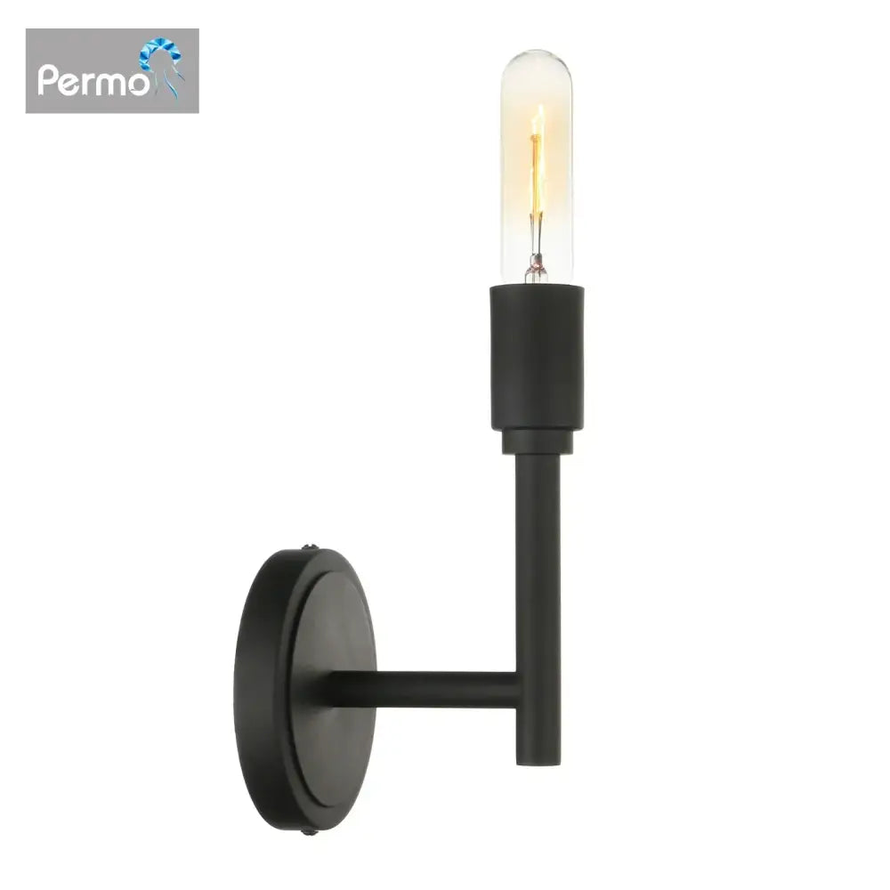 Black permo industrial antique metal wall lamp with clear glass bulb and matte black finish for decorbites industrial antique decor