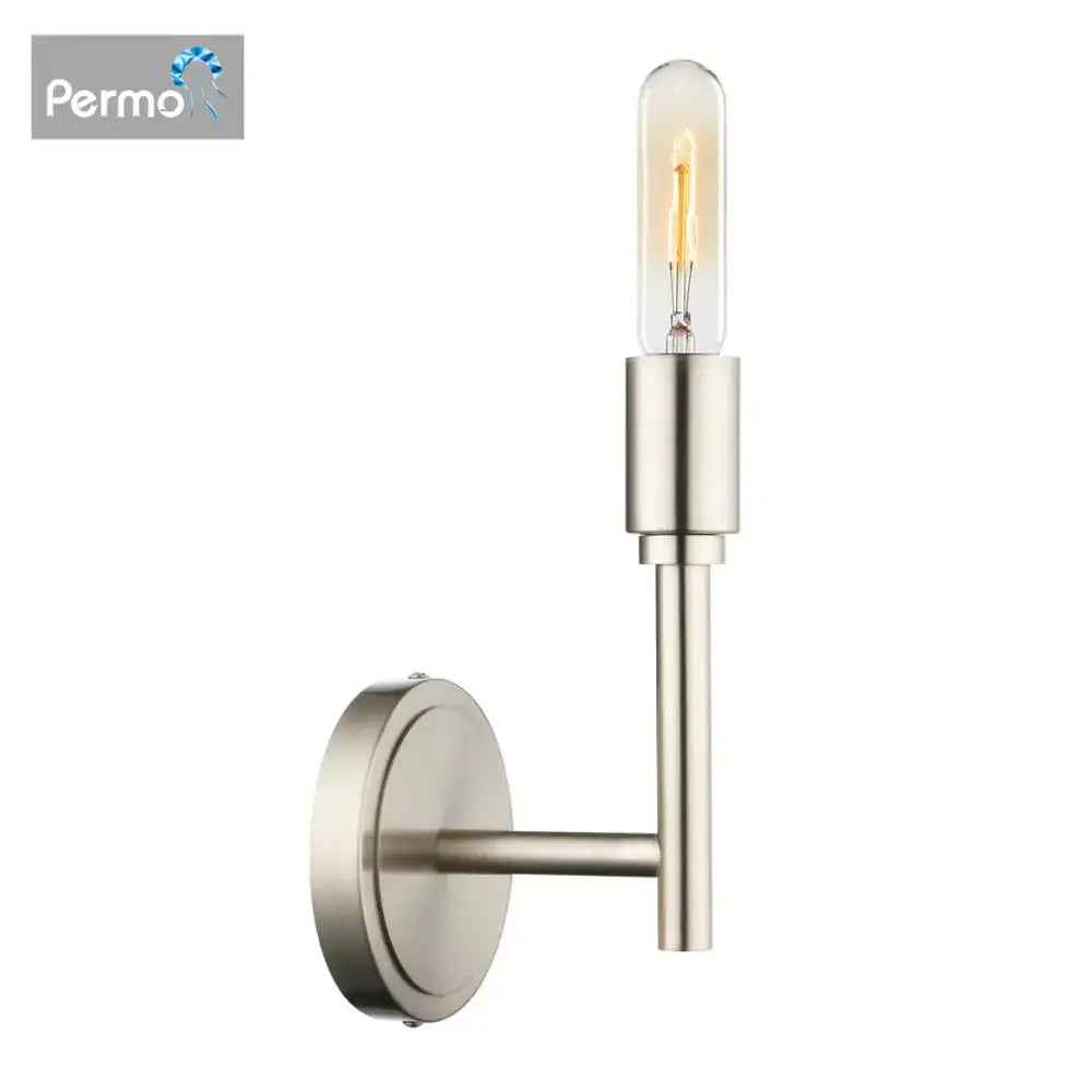 Permo wall lamp with brushed nickel finish and vintage filament bulb for decorbites industrial antique metal decor