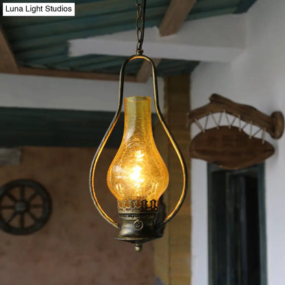 Industrial Antique Pendant Light with Crackle Glass for Living Room - Copper/Bronze Finish