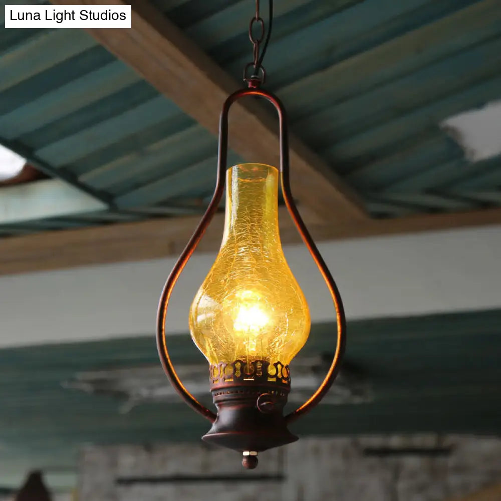 Industrial Antique Pendant Light with Crackle Glass for Living Room - Copper/Bronze Finish