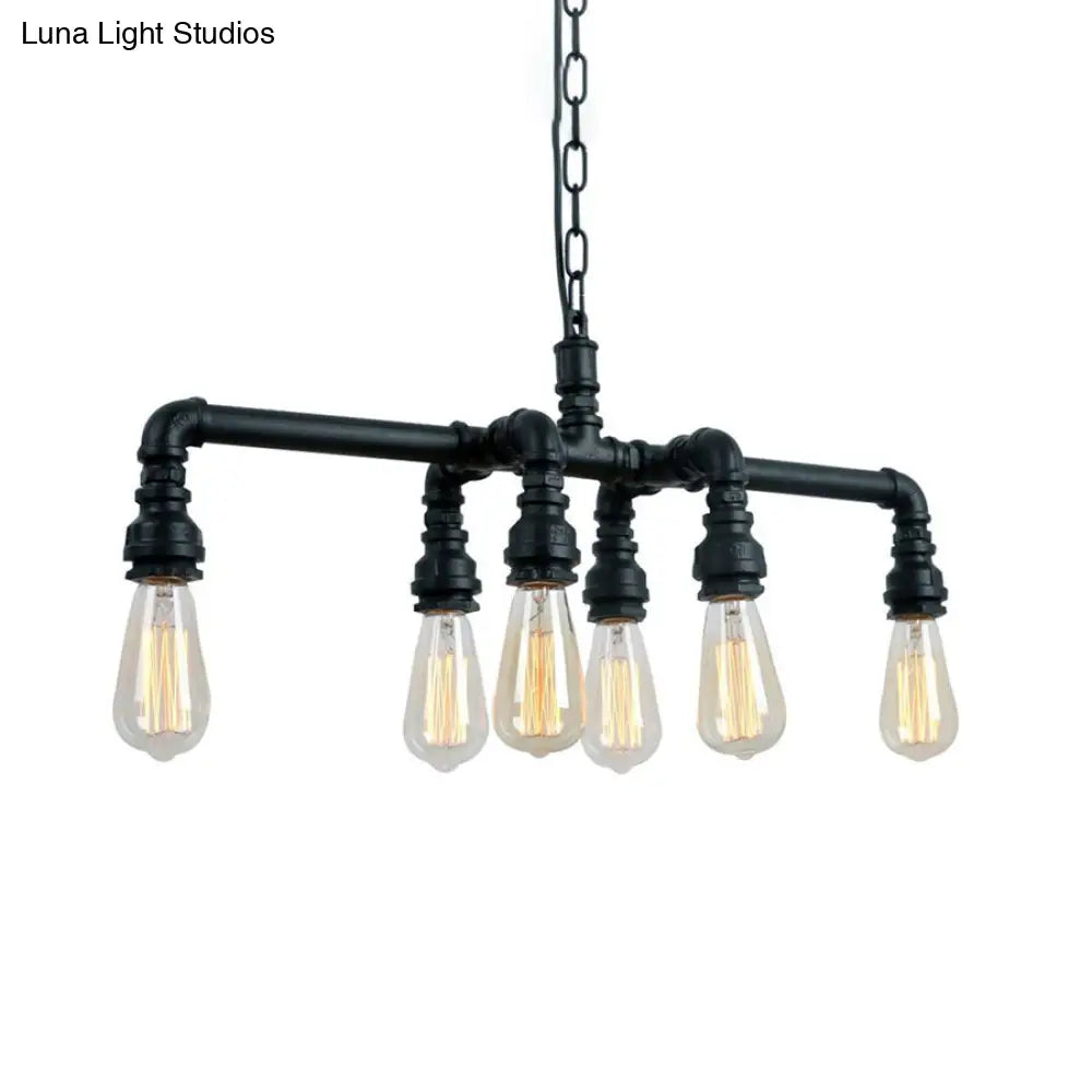 Industrial Armed Pendant Lighting in Black/Bronze Finish - 6 Lights Metal Chandelier with Chain & Pipe Design for Dining Room