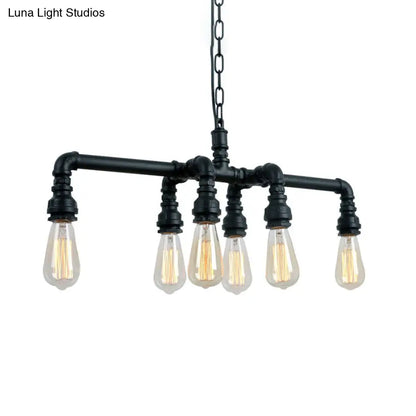 Industrial Armed Pendant Lighting in Black/Bronze Finish - 6 Lights Metal Chandelier with Chain & Pipe Design for Dining Room
