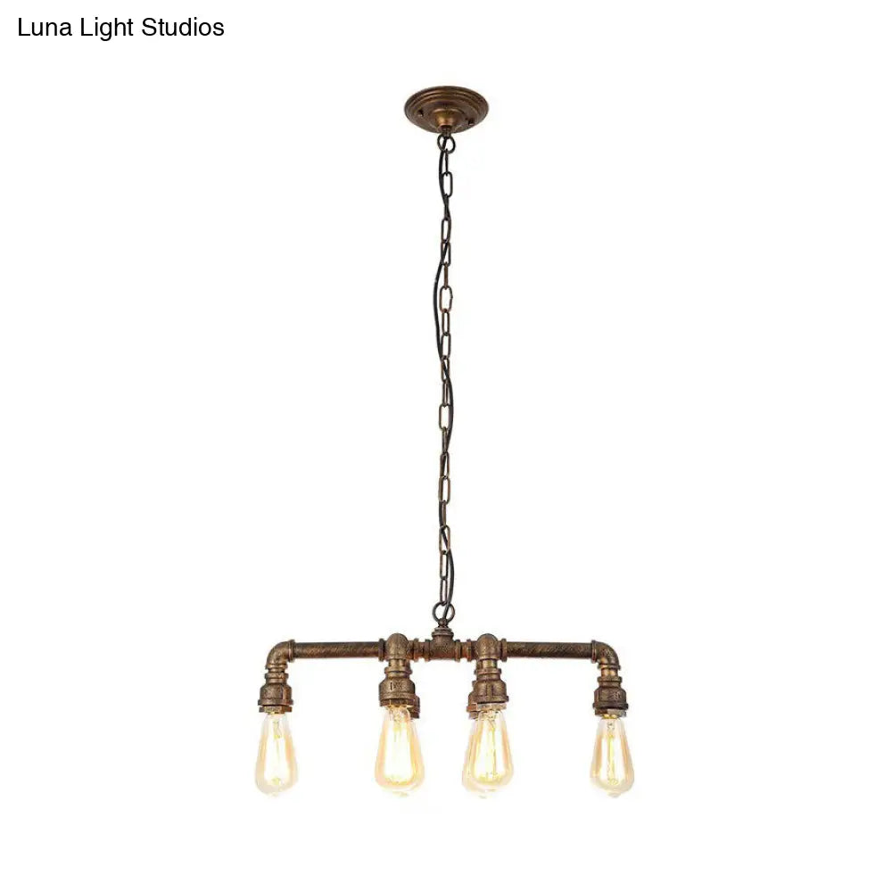 Industrial Armed Pendant Lighting in Black/Bronze Finish - 6 Lights Metal Chandelier with Chain & Pipe Design for Dining Room