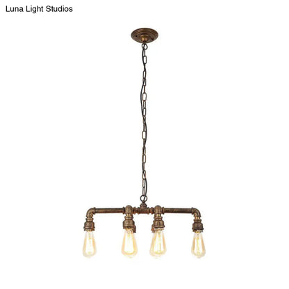 Industrial Armed Pendant Lighting in Black/Bronze Finish - 6 Lights Metal Chandelier with Chain & Pipe Design for Dining Room