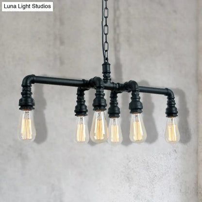 Industrial Armed Pendant Lighting in Black/Bronze Finish - 6 Lights Metal Chandelier with Chain & Pipe Design for Dining Room