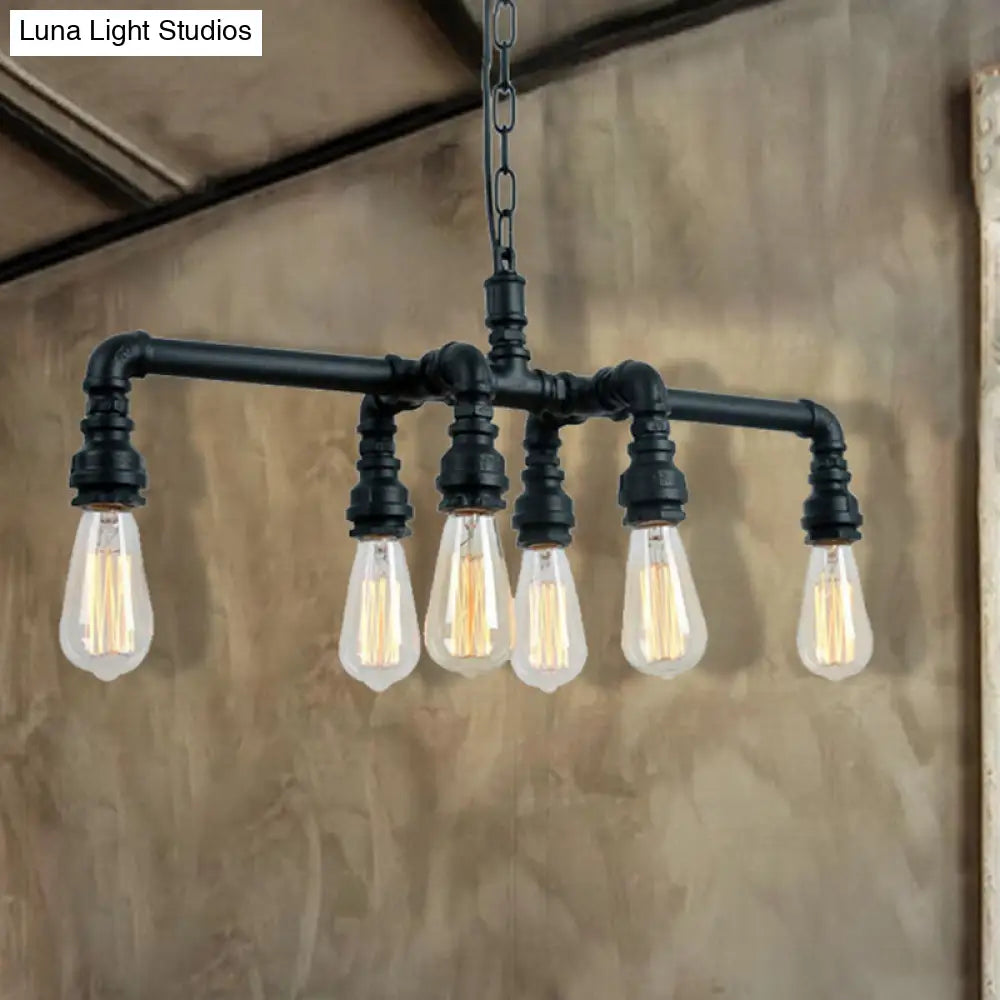 Industrial Armed Pendant Lighting in Black/Bronze Finish - 6 Lights Metal Chandelier with Chain & Pipe Design for Dining Room
