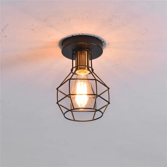 DecorBites™ DecorBites™ Industrial Ball Cage Ceiling Light - Semi Flush Mount, Black
