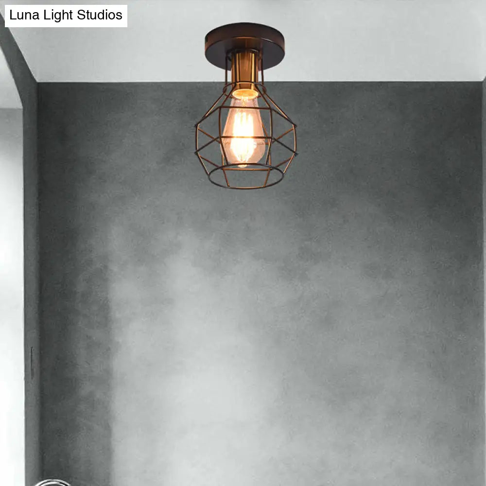 DecorBites™ DecorBites™ Industrial Ball Cage Ceiling Light - Semi Flush Mount, Black