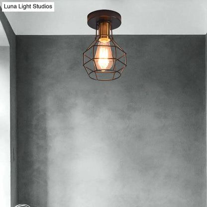 DecorBites™ DecorBites™ Industrial Ball Cage Ceiling Light - Semi Flush Mount, Black