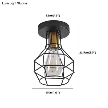 DecorBites™ DecorBites™ Industrial Ball Cage Ceiling Light - Semi Flush Mount, Black