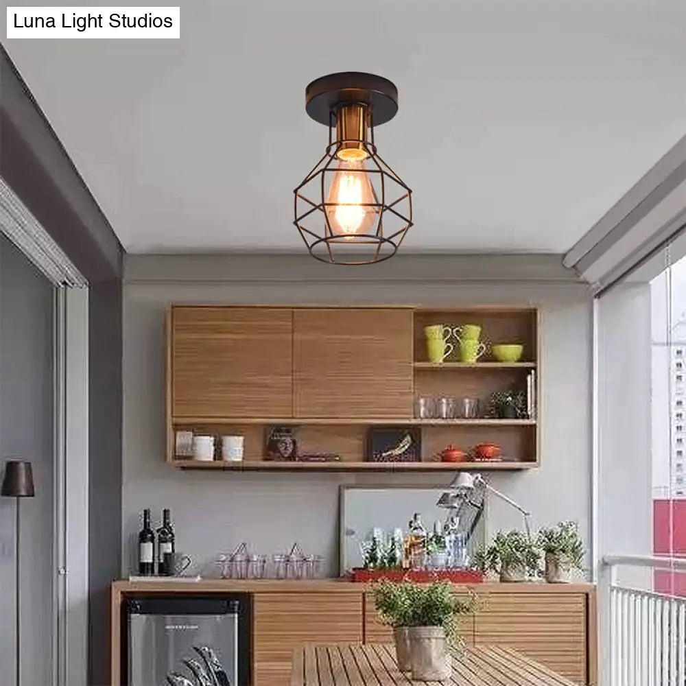 DecorBites™ DecorBites™ Industrial Ball Cage Ceiling Light - Semi Flush Mount, Black