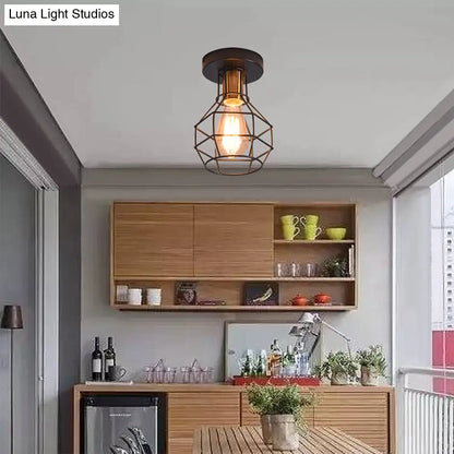 DecorBites™ DecorBites™ Industrial Ball Cage Ceiling Light - Semi Flush Mount, Black