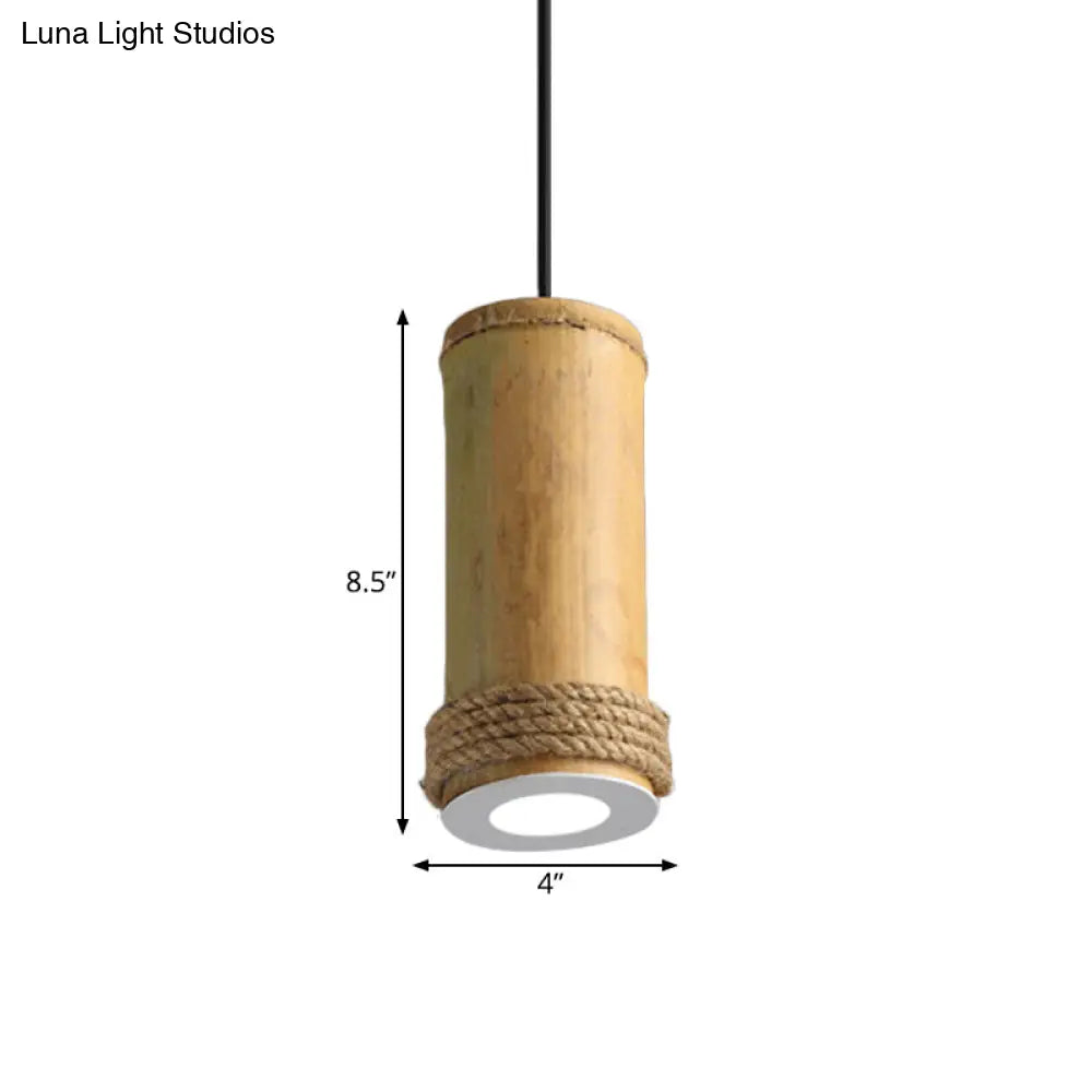 Industrial Bamboo Pendant Light with Rope Detail for Living Room