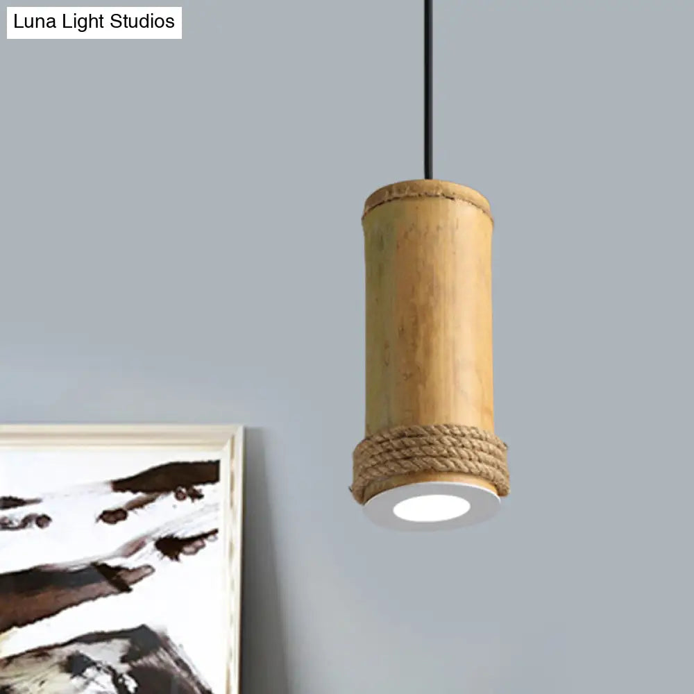 Industrial Bamboo Pendant Light with Rope Detail for Living Room