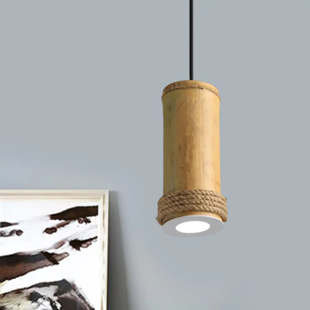 Industrial Bamboo Pendant Light with Rope Detail for Living Room