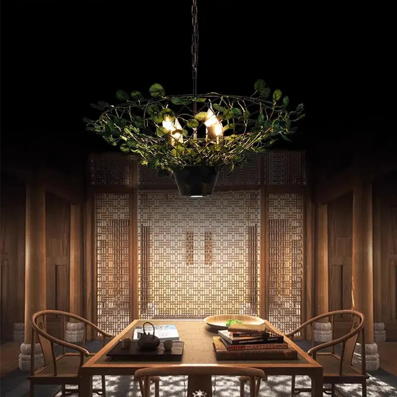Pendant light with bronze leaf design and warm lighting for decorbites industrial barbecue restaurant dining room decor