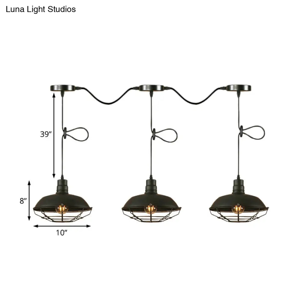 Industrial Barn Metal Pendant Light with Wire Cage - 3/5 Lights in Black Finish for Kitchen