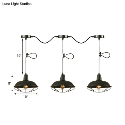 Industrial Barn Metal Pendant Light with Wire Cage - 3/5 Lights in Black Finish for Kitchen