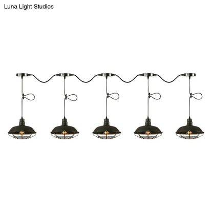 Industrial Barn Metal Pendant Light with Wire Cage - 3/5 Lights in Black Finish for Kitchen