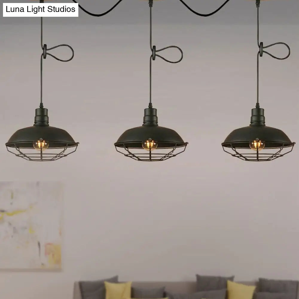 Industrial Barn Metal Pendant Light with Wire Cage - 3/5 Lights in Black Finish for Kitchen