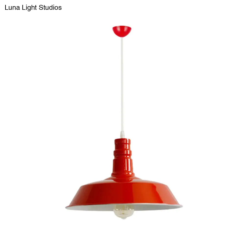 Industrial Barn Shade Pendant Lamp with Rolled-Trim Head - Red/Yellow/White Finish