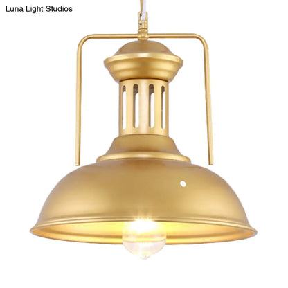 Industrial Barn Shade Pendant Light - 13"/16" Wide, Gold Finish, Metal Hanging Lamp