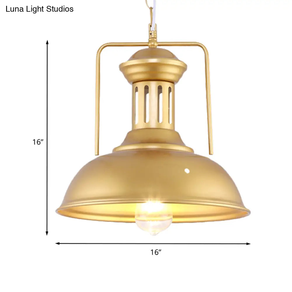 Industrial Barn Shade Pendant Light - 13"/16" Wide, Gold Finish, Metal Hanging Lamp