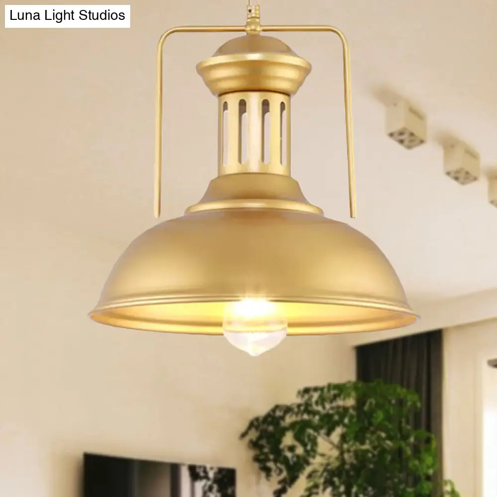 Industrial Barn Shade Pendant Light - 13"/16" Wide, Gold Finish, Metal Hanging Lamp