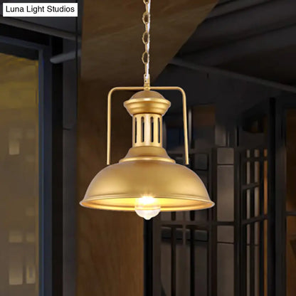 Industrial Barn Shade Pendant Light - 13"/16" Wide, Gold Finish, Metal Hanging Lamp