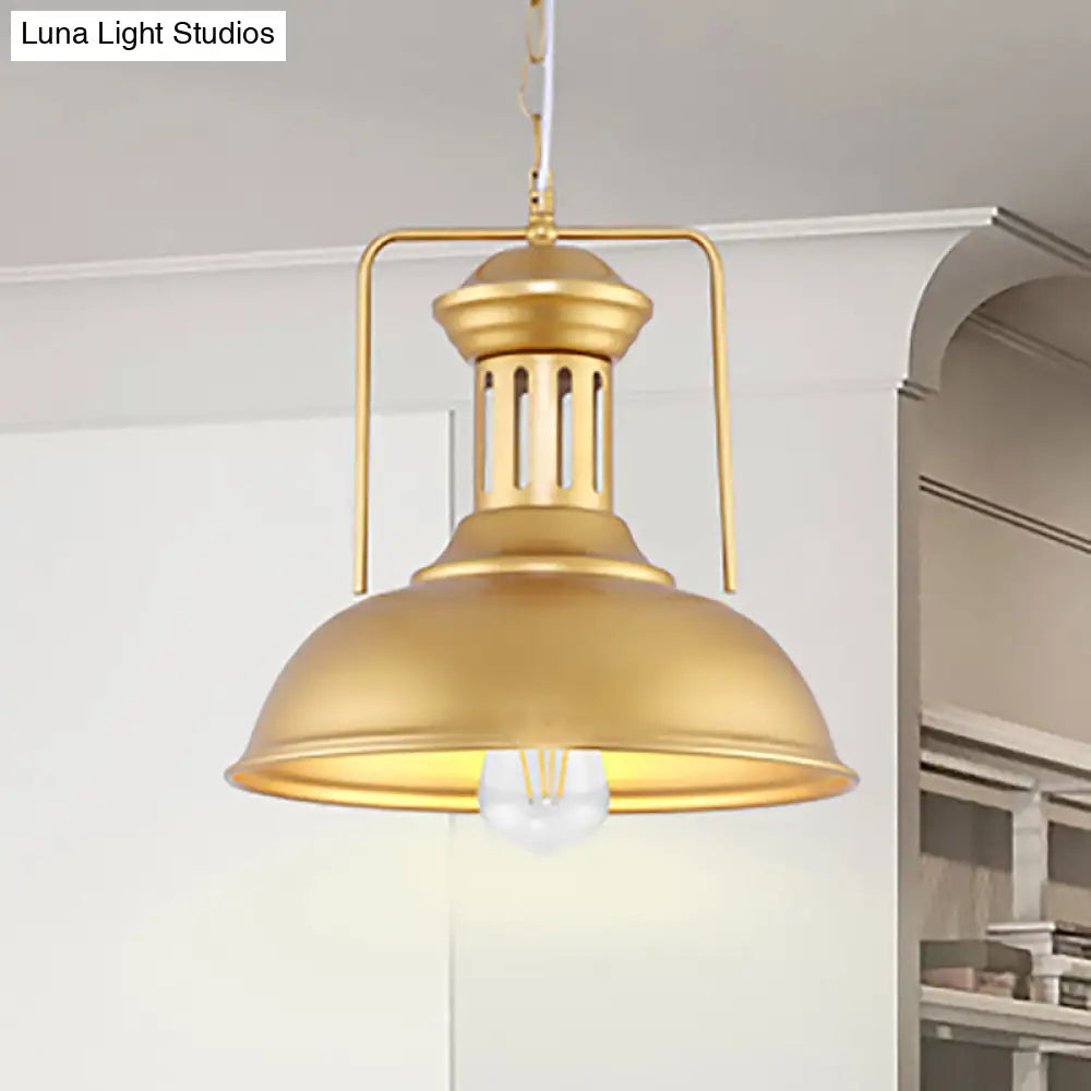 Industrial Barn Shade Pendant Light - 13"/16" Wide, Gold Finish, Metal Hanging Lamp