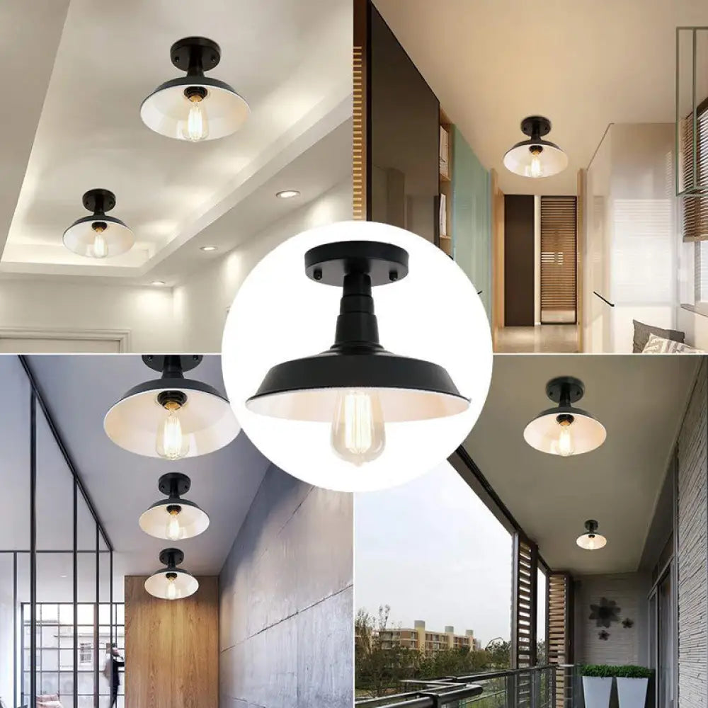 DecorBites™ DecorBites™ Industrial Barn Shaped Semi Flush Ceiling Light in Black for Kitchen