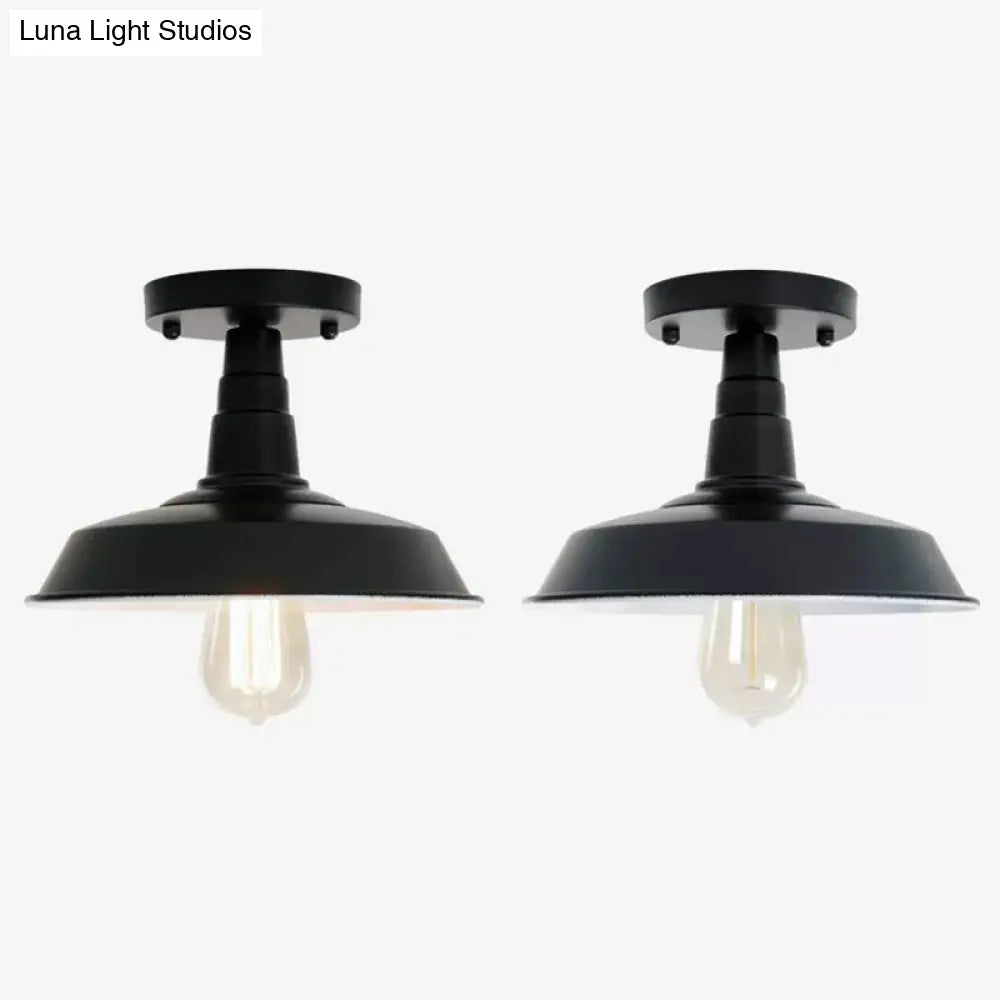 DecorBites™ DecorBites™ Industrial Barn Shaped Semi Flush Ceiling Light in Black for Kitchen