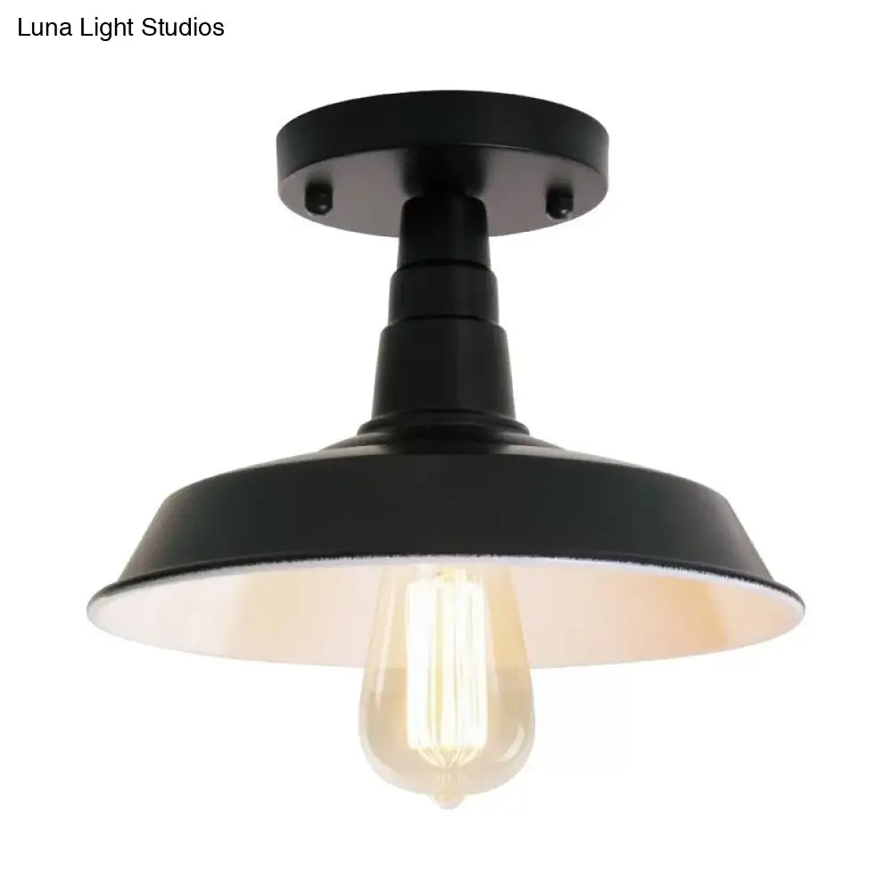 DecorBites™ DecorBites™ Industrial Barn Shaped Semi Flush Ceiling Light in Black for Kitchen