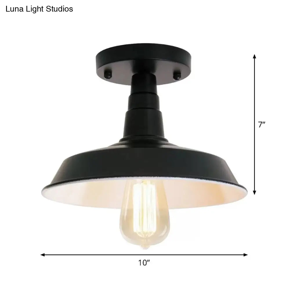 DecorBites™ DecorBites™ Industrial Barn Shaped Semi Flush Ceiling Light in Black for Kitchen