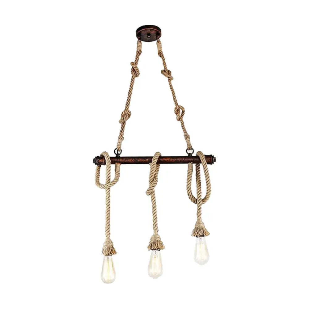 DecorBites™ Industrial Beige Metal Island Pendant Light for Dining Room with Rope Accent - 3/5 Heads Open Bulb, Warehouse Style