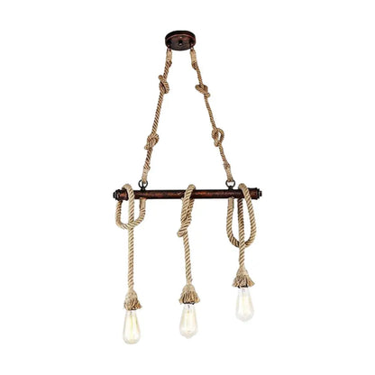 DecorBites™ Industrial Beige Metal Island Pendant Light for Dining Room with Rope Accent - 3/5 Heads Open Bulb, Warehouse Style