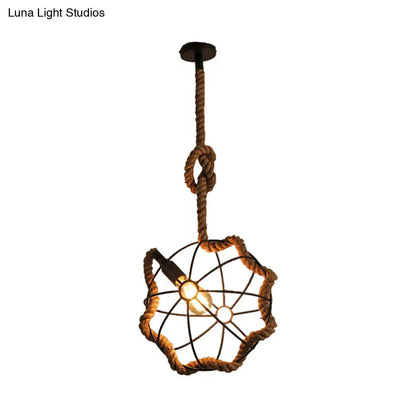 Industrial Beige Pendant Light: Metal & Rope Hanging Lamp for Dining Room