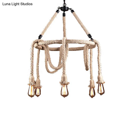 Industrial Beige Rope Chandelier - Exposed Bulbs, 6/8 Lights - Ideal for Dining Room